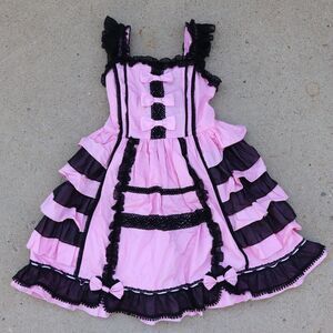 Litasi Ruffled Dress Women's Size Small Pink/Black Victorian Lolita